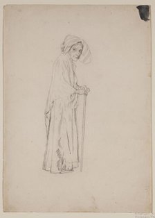 Old Woman with Cane, c1860-1895. Creator: Thomas Hovenden.