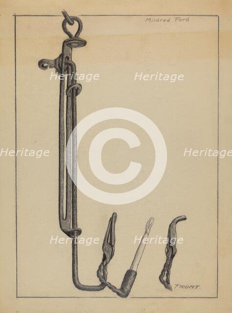 Rush Light and Candle, c. 1937. Creator: Mildred Ford.