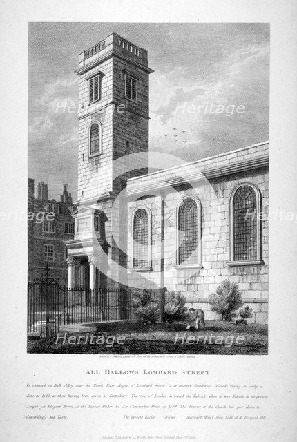 All Hallows Church, Lombard Street, London, 1812. Artist: William Wise