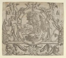 Oval landscape in an ornate frame, ca. 1542-45., ca. 1542-45. Creator: Anon.