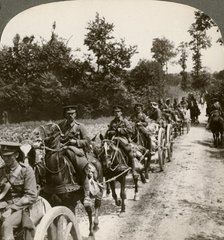 Bringing up reserve ammunition, World War I, 1914-1918.Artist: Realistic Travels Publishers