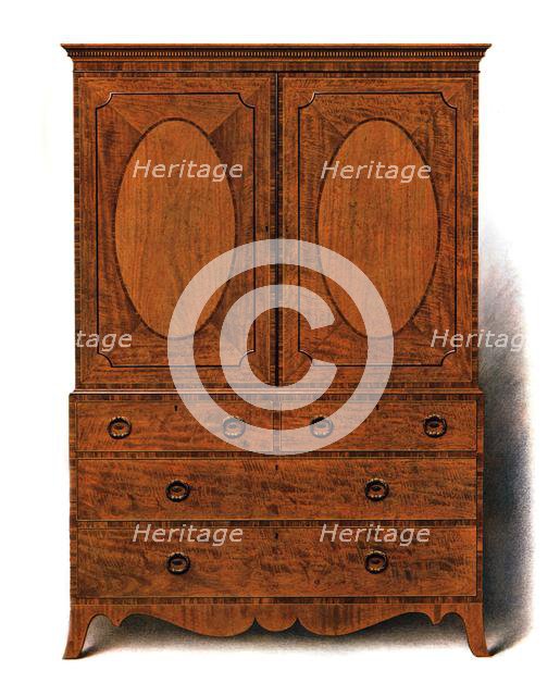 Mahogany and Satinwood Clothes Press, 1908. Creator: Shirley Slocombe.