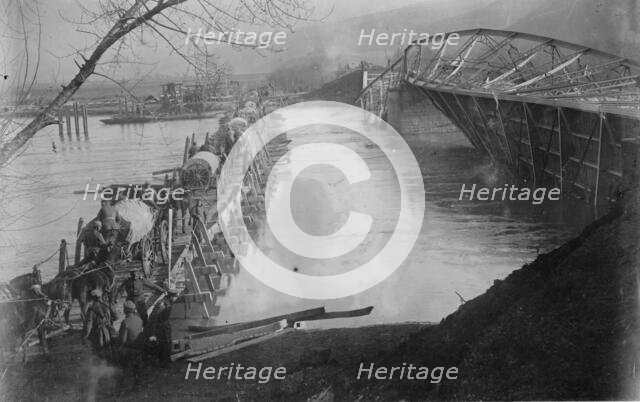 Wrecked bridge over Morawa [i.e., Morava], between c1915 and c1920. Creator: Bain News Service.