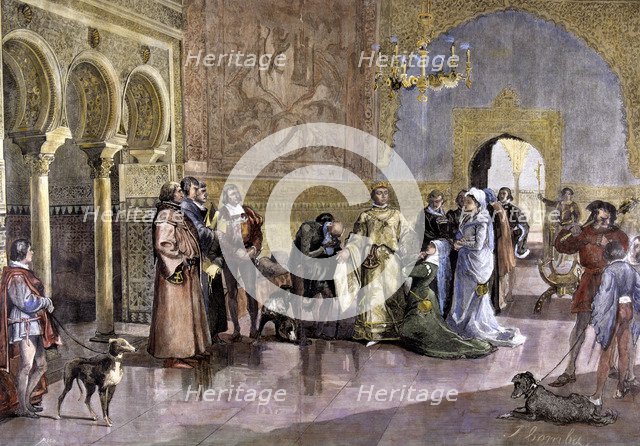 lllustration for 'The doctor of his honor', colored engraving in the Ilustración Española y Ameri…