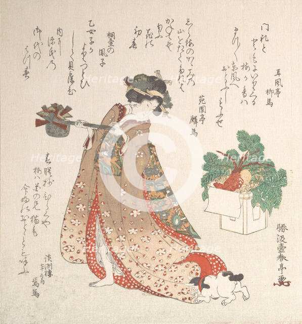 Young Woman Carrying a Wine-Pot for the New Year Ceremony, ca. 1815. Creator: Katsukawa Shuntei.