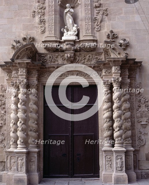Solomonic columns in the door of the parish church of Santa Maria in Caldas de Montbui.