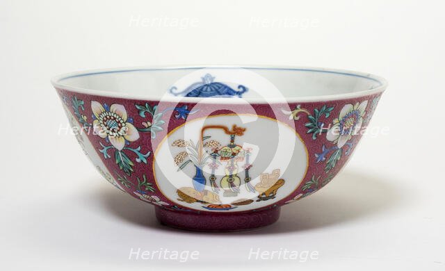 Bowl with Medallions of Archaistic and Auspicious Motifs, Qing dynasty, Daoquang reign (1821-1850). Creator: Unknown.