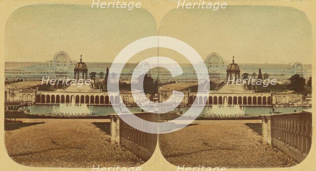 Crystal Palace - General View of The Palace, Cascades and Lower Fountains, 1850s. Creator: London Stereoscopic & Photographic Co.