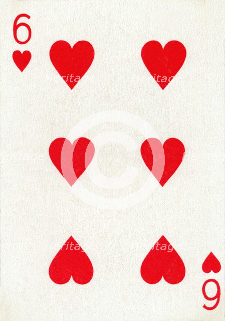 6 of Hearts from a deck of Goodall & Son Ltd. playing cards, c1940. Artist: Unknown.