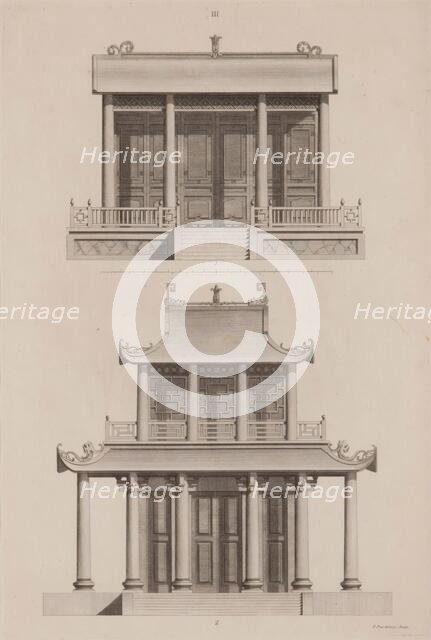 Plate III, Designs of Buildings, Furniture, Clothes, Machinery, and Implements of the Chinese, 1757. Creator: William Chambers.
