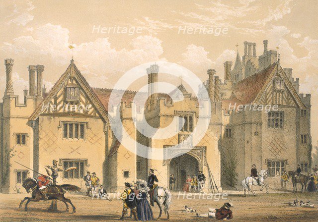 Joust practice, Compton Wynyates, Warwick, mid 1600s. Creator: Joseph Nash (1809-78).