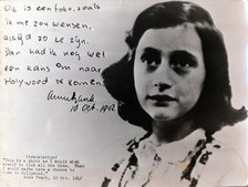 Photo and note from Anne Frank, 1942. Artist: Unknown
