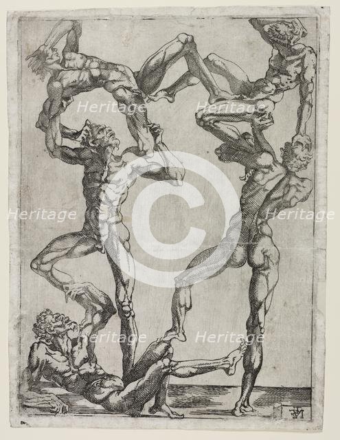 Pyramid of Five Men, c. 1543. Creator: Juste de Juste (French, 1505-1559).