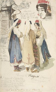Peasant Women from Ragusa, 1848-1866. Creator: Edward Lear.