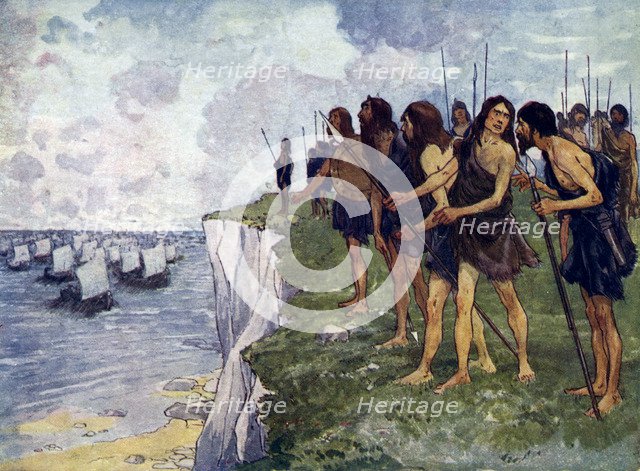 Britons awaiting the imminent arrival of viking ships, c16th century. Artist: Unknown