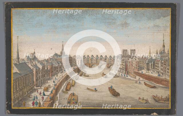 View of the built-up Pont Saint-Michel over the Seine River in Paris, 1700-1799. Creator: Anon.