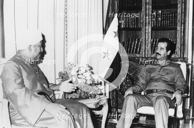 Saddam Hussein at a meeting, Iraq, 1986. Artist: Unknown