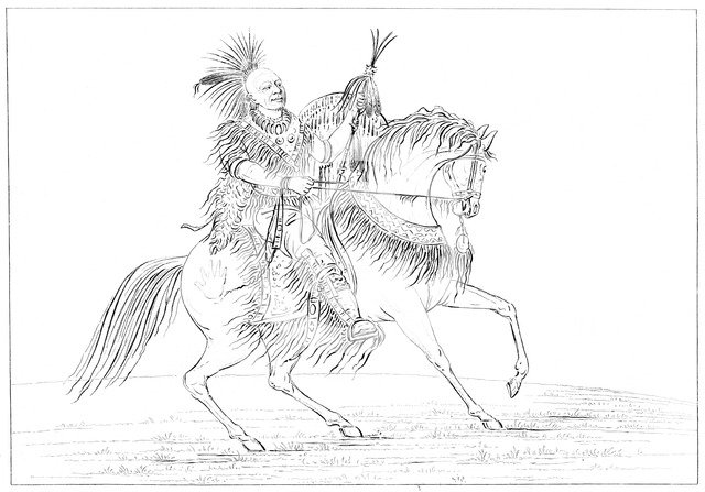 Keokuk on horseback, Rock Island, Upper Mississippi, 1841.Artist: Myers and Co
