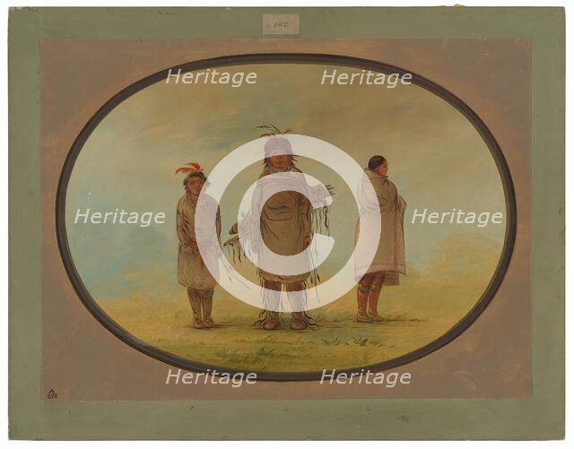 A Stone Warrior, His Wife, and a Boy, 1855/1869. Creator: George Catlin.