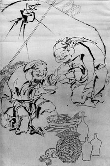 Ebisu and Daikoku Celebrating the New Year Festival, 18th-19th century. Creator: Attributed to Katsushika Hokusai (Japanese, Tokyo (Edo) 1760-1849 Tokyo (Edo)).