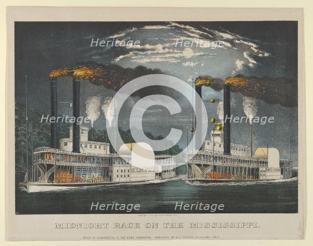 Midnight Race on the Mississippi, 1875., 1875. Creators: Nathaniel Currier, James Merritt Ives, Currier and Ives.
