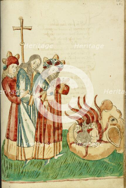 King Avenir, Josaphat and Nachor Behold the Hell Mouth; Barlaam und Josaphat, 1469. Creators: Hans Schilling, Diebolt Lauber.