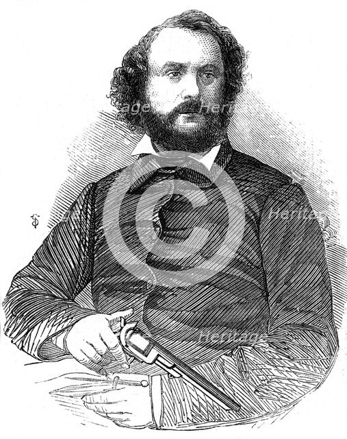 Samuel Colt (1814-1862), inventor of the Colt revolver, 1856. Artist: Unknown