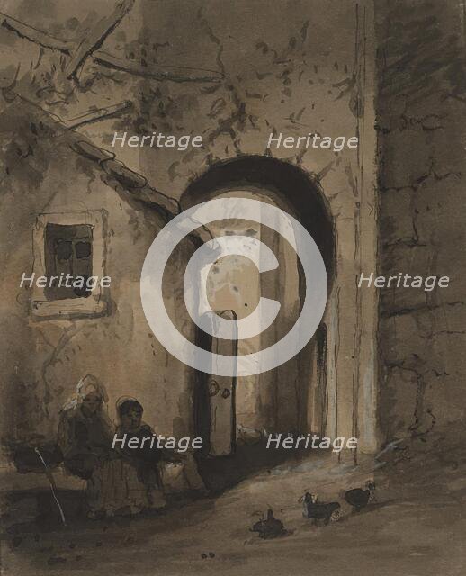 Children Outside a Gate, mid 19th century. Creator: Alfred Jacob Miller.