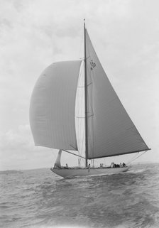 Sailing yacht 'Trivia' running downwind under spinnaker, 1939. Creator: Kirk & Sons of Cowes.