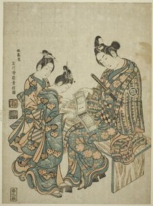 The Actor Sanogawa Ichimatsu I looking at a guidebook to the pleasure quarters, c. 1750. Creator: Ishikawa Toyonobu.