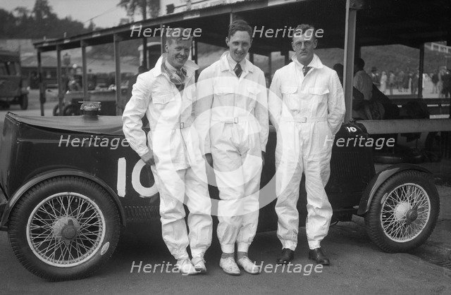 Racing drivers with a Lea-Francis 1496 cc at Brooklands. Artist: Bill Brunell.