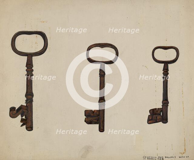 Keys to John Marshall House, c. 1937. Creator: Edna C. Rex.