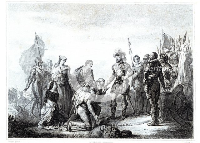 King Henry IV during the unsuccessful siege of Paris in 1590, engraving from 1853.