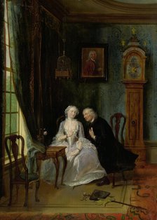 "Unseemly Love, perhaps a scene of the Widower Joost with Lucia, 2nd scene from the play ""De wanheb Creator: Cornelis Troost.
