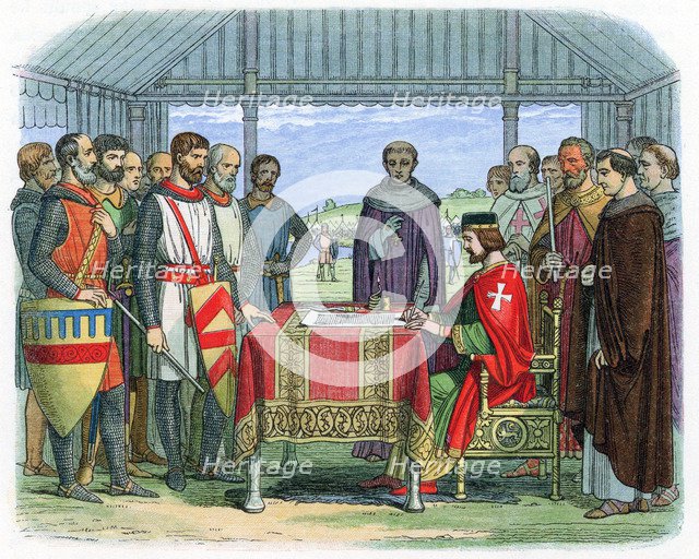 King John signing the Magna Carta at Runnymede, Surrey, 15 June 1215 (1864). Artist: Unknown