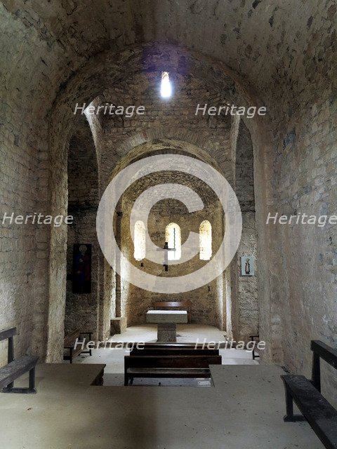 Interior of the Church of the Monastery of Sant Pere de Graudescaldes in the foothills of the Bus…