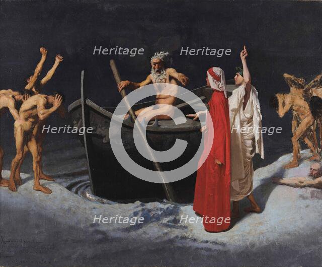 Dante and Virgil in front of Charon's Boat, 1874. Creator: Vetri, Paolo (1855-1937).