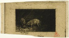 Two Pigs Eating from a Trough, 1844. Creator: Charles Emile Jacque.
