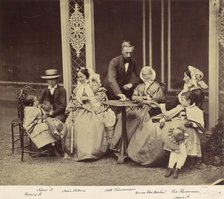 [Group Portrait of Five Adults and Two Children in a Garden], 1850s-60s. Creator: Franz Antoine.