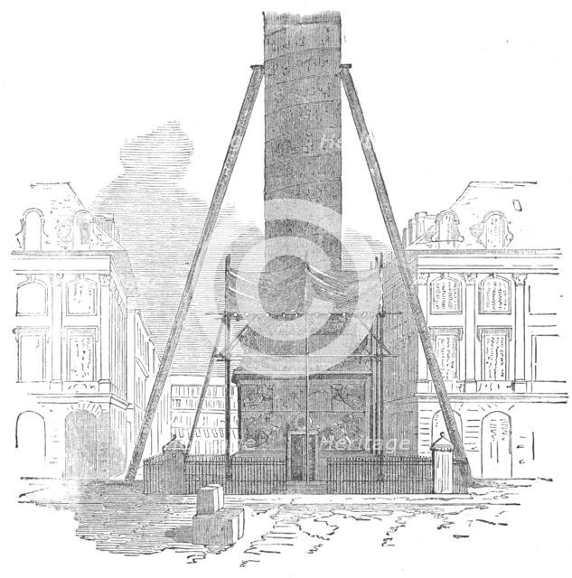 Scaffolding for sawing the base of the column in the Place Vendôme, Paris, 1871. Creator: Unknown.