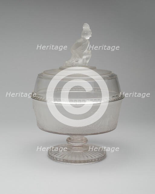 Westward Ho!/Pioneer pattern covered footed compote, c. 1876. Creator: Gillinder & Sons.