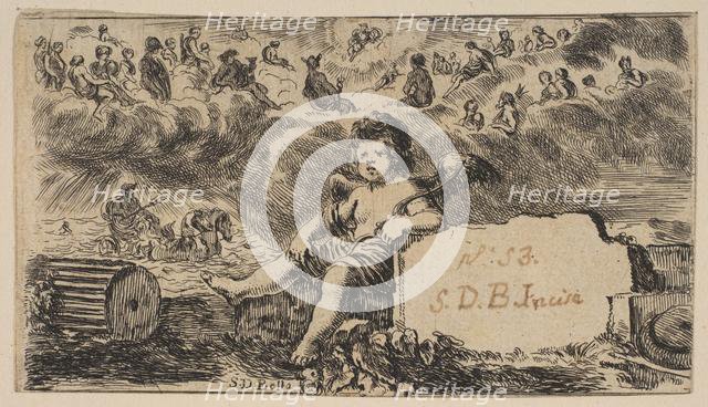 Title page: Cupid, from 'Game of Mythology' (Jeu de la Mythologie), 1644. Creator: Stefano della Bella.