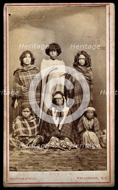 Six Maori people, c1870s. Creator: James Bragge.