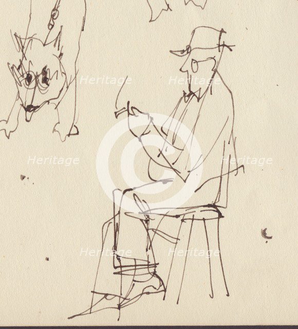 Seated man and dog studies, c1950. Creator: Shirley Markham.