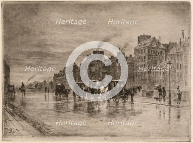 Une Matinée d'Hiver au Quai de l'Hôtel-Dieu (Winter Morning on the Quai de l'Hôtel-Dieu), 1876. Creator: Felix Hilaire Buhot.