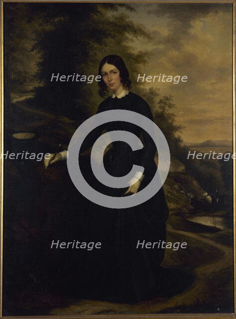 Portrait of Sophie Perumon (1801-1854), in riding costume, at Bois de Boulogne, c1845. Creator: Unknown.