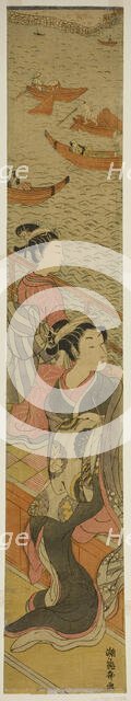 Courtesan and Her Attendant on a Balcony Overlooking River, c. 1771. Creator: Isoda Koryusai.