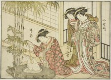Courtesans of the Maruya, from the book "Mirror of Beautiful Women of the Pleasure Quarters..., 1776 Creator: Shunsho.