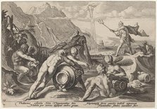 Neptune Plotting the Destruction of Man, 1589. Creator: Goltzius, Workshop of Hendrick, after Hendrick Gol.