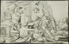 Vulcan Making Arms for Achilles, while Venus and Cupid Look On, n.d. Creator: Abraham Drentwett.